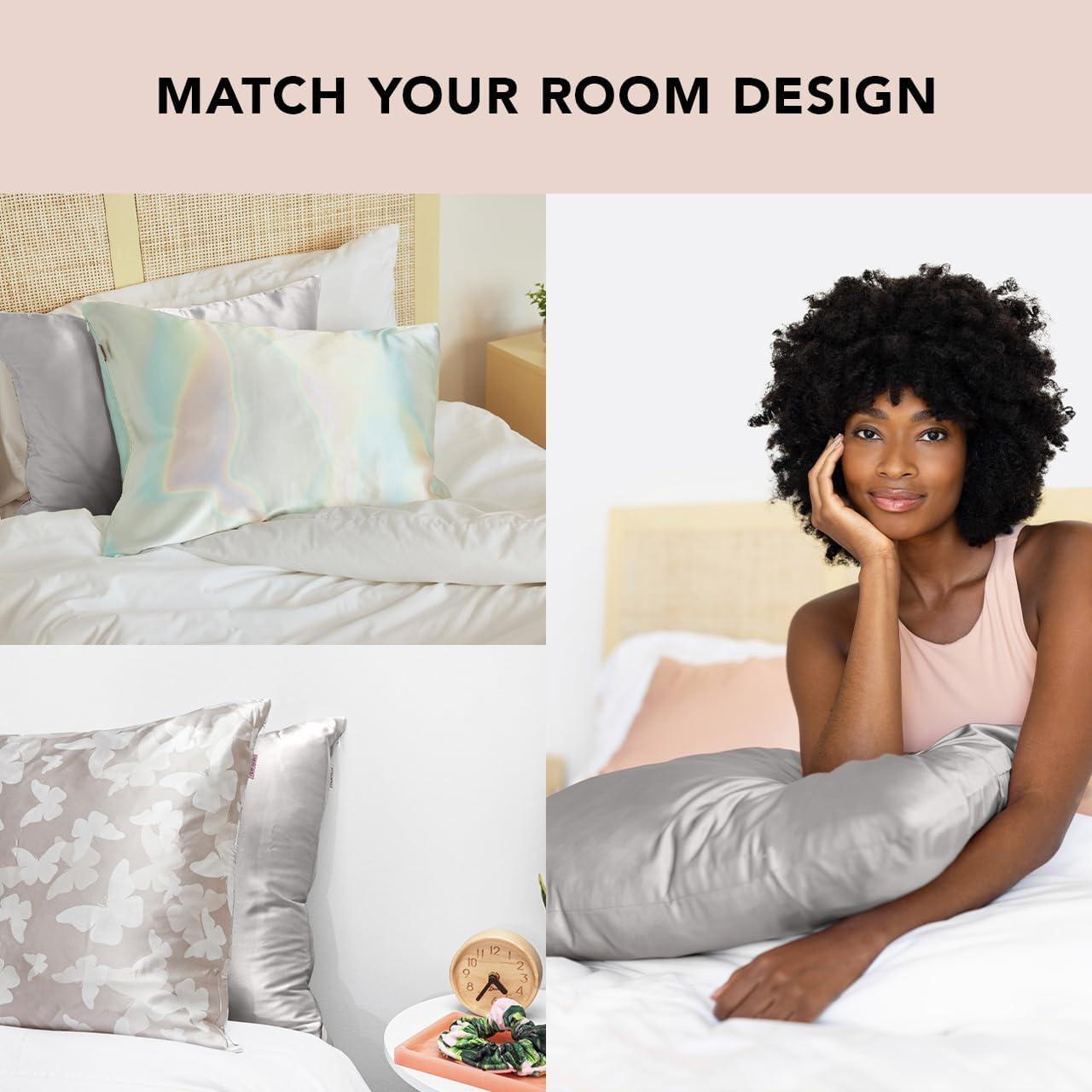 imageKitsch Satin Pillowcase with Zipper for Hair ampamp Skin Softer Than Silk Pillow Cases Queen WrinkleFree Smooth and Cooling Satin Pillow Covers Standard Size 19quotx26quot AuraSilver