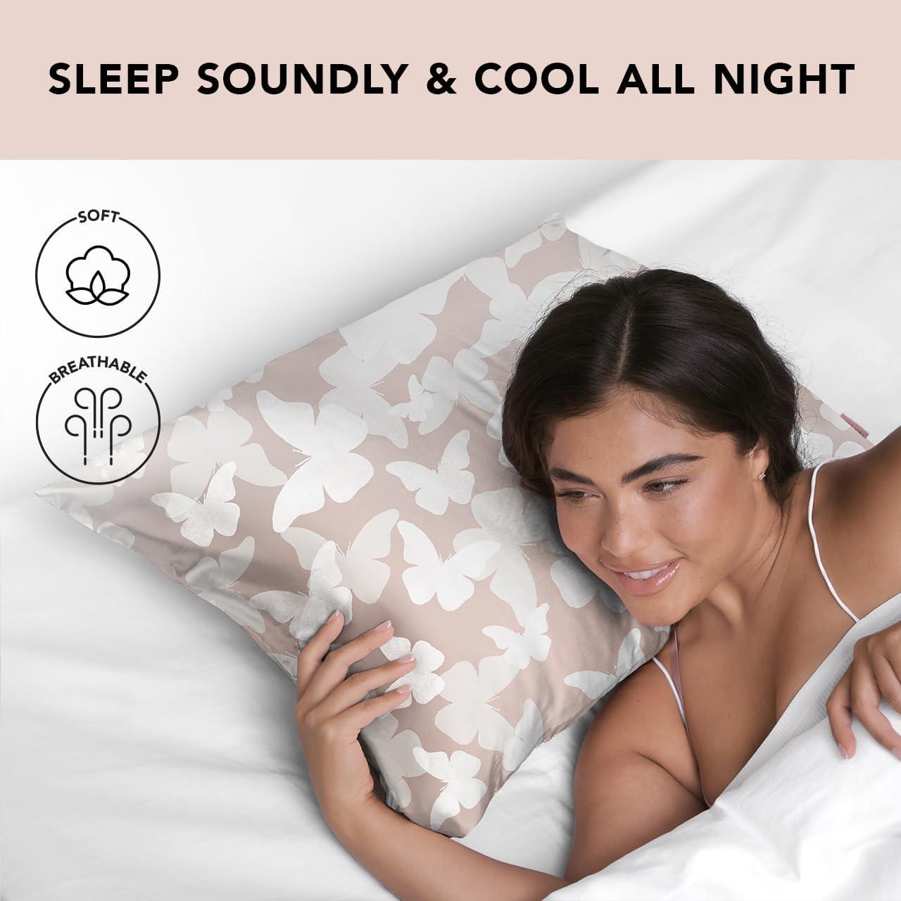 imageKitsch Satin Pillowcase with Zipper for Hair ampamp Skin Softer Than Silk Pillow Cases Queen WrinkleFree Smooth and Cooling Satin Pillow Covers Standard Size 19quotx26quot AuraChampagne Butterfly