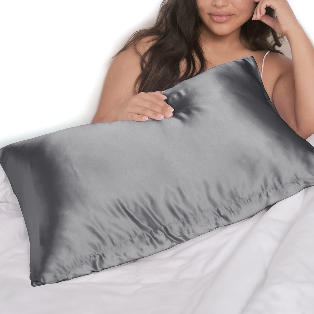 imageKitsch Satin Pillowcase with Zipper for Hair ampamp Skin Softer Than Silk Pillow Cases Queen WrinkleFree Smooth and Cooling Satin Pillow Covers Standard Size 19quotx26quot AuraCharcoal