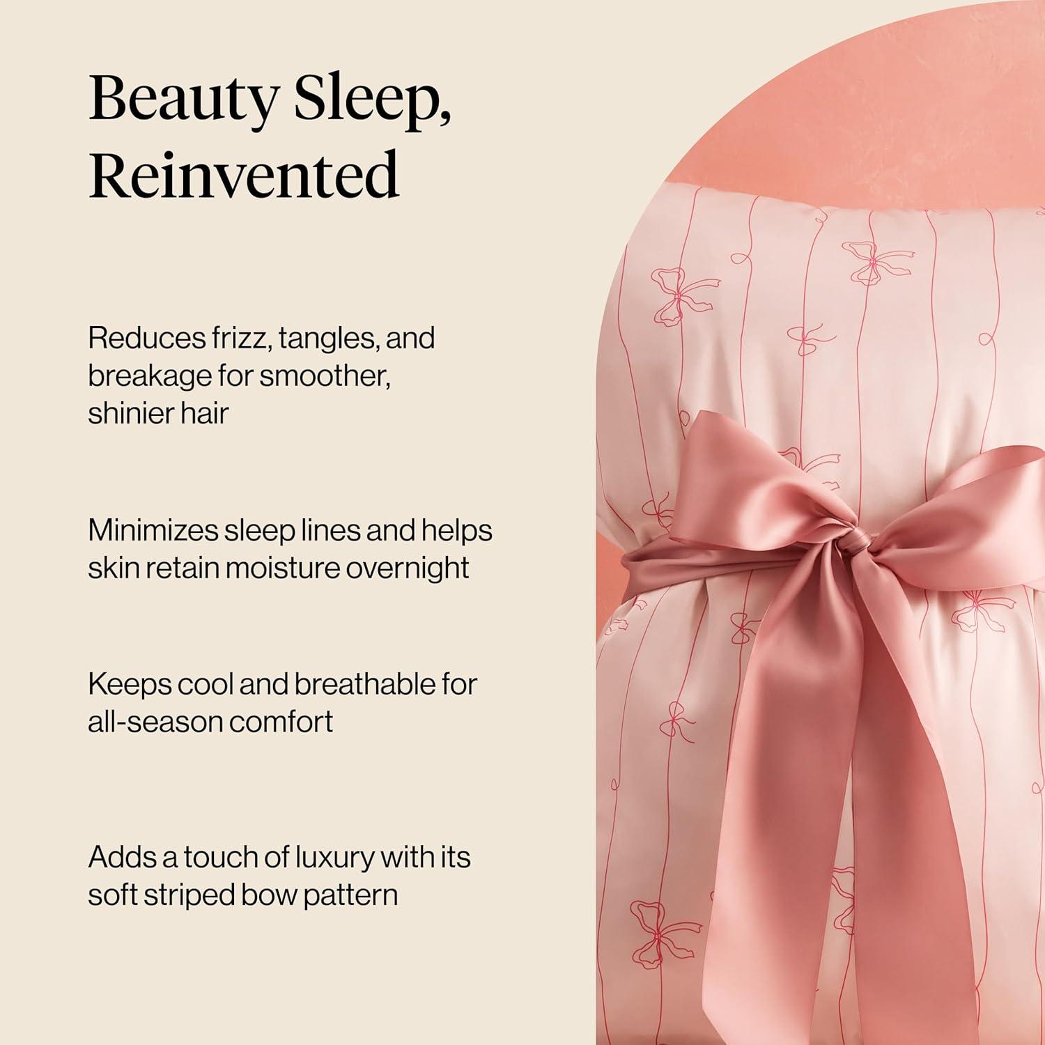 imageKitsch Satin Pillowcase with Zipper for Hair ampamp Skin Softer Than Silk Pillow Cases Queen WrinkleFree Smooth and Cooling Satin Pillow Covers Standard Size 19quotx26quot CharcoalStriped Bows