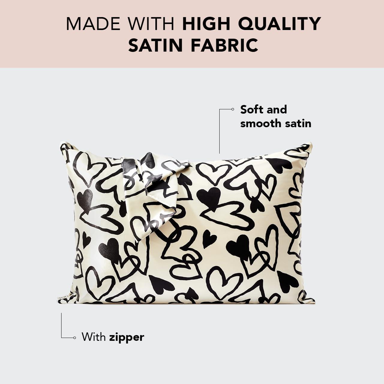 imageKitsch Satin Pillowcase with Zipper for Hair ampamp Skin Softer Than Silk Pillow Cases Queen WrinkleFree Smooth and Cooling Satin Pillow Covers Standard Size 19quotx26quot CharcoalHeart
