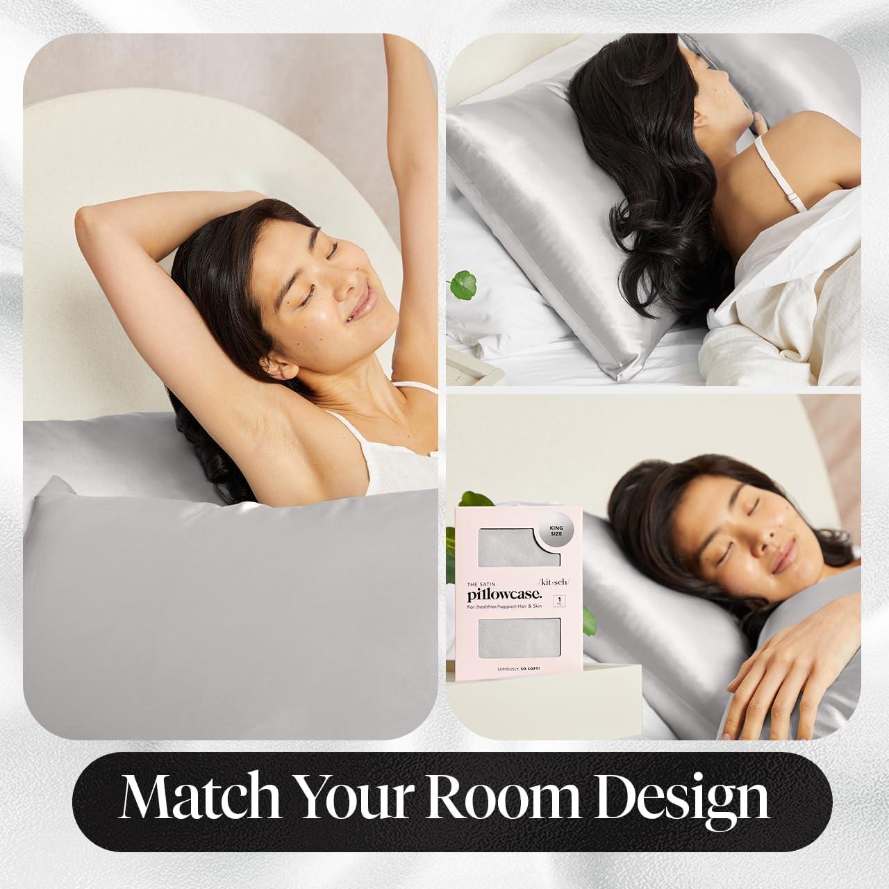 imageKitsch Satin Pillowcase with Zipper for Hair ampamp Skin Softer Than Silk Pillow Cases Queen WrinkleFree Smooth and Cooling Satin Pillow Covers Standard Size 19quotx26quot AuraSilver