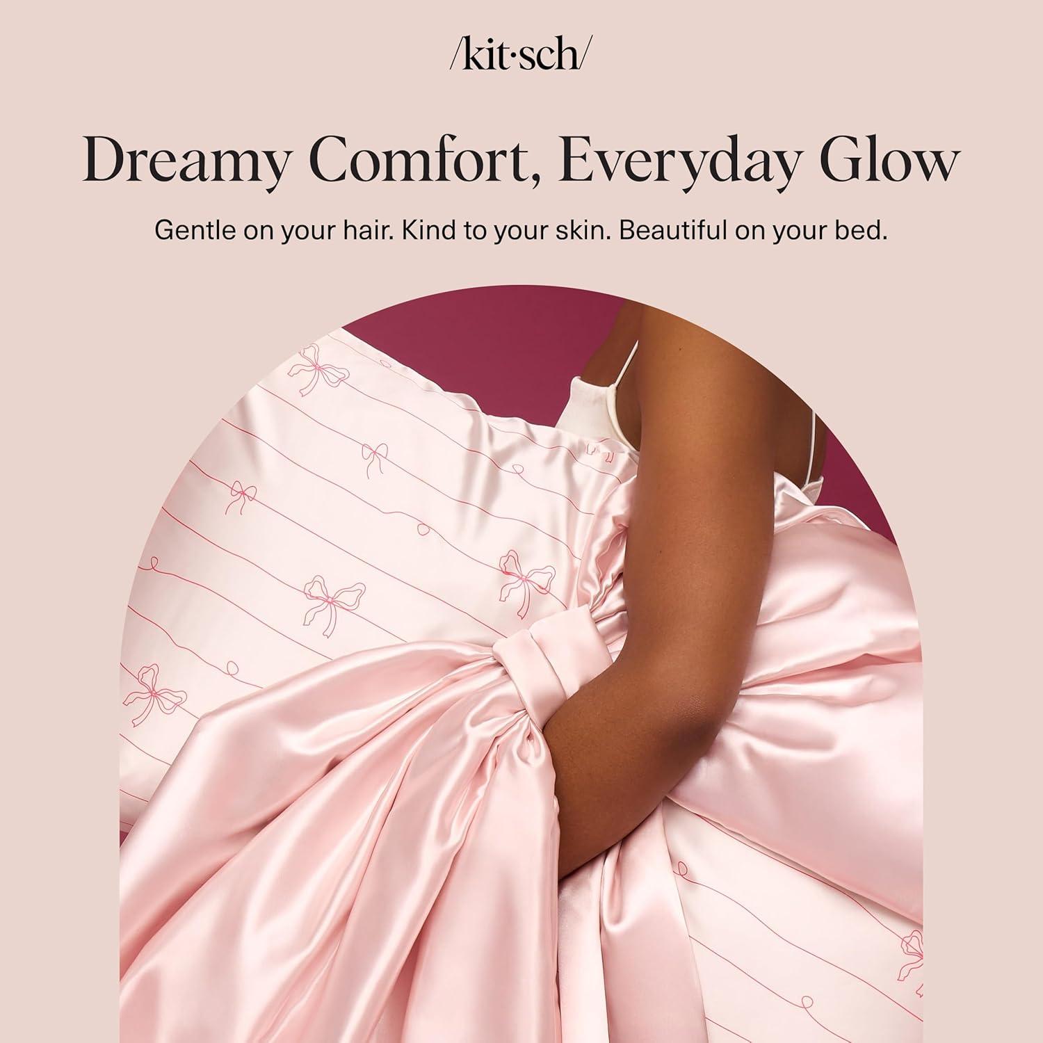 imageKitsch Satin Pillowcase with Zipper for Hair ampamp Skin Softer Than Silk Pillow Cases Queen WrinkleFree Smooth and Cooling Satin Pillow Covers Standard Size 19quotx26quot AuraStriped Bows