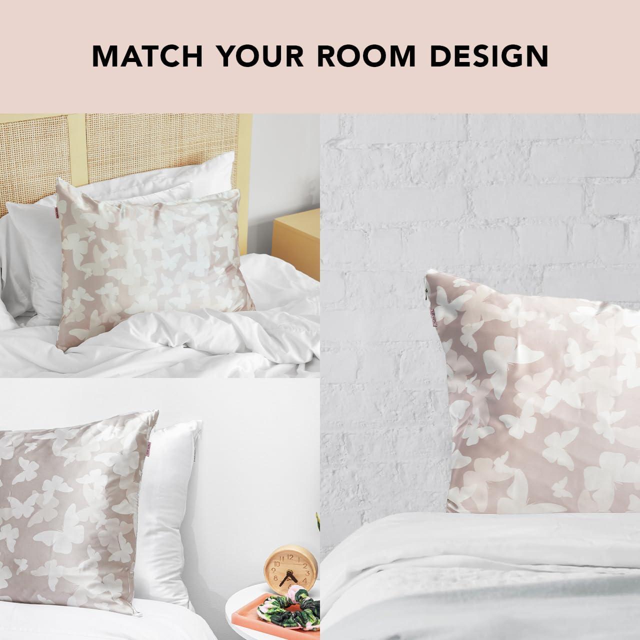 imageKitsch Satin Pillowcase with Zipper for Hair ampamp Skin Softer Than Silk Pillow Cases Queen WrinkleFree Smooth and Cooling Satin Pillow Covers Standard Size 19quotx26quot AuraChampagne Butterfly