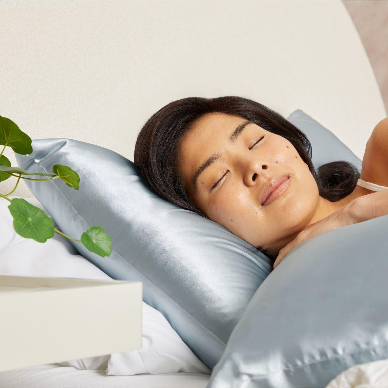 imageKitsch Satin Pillowcase with Zipper for Hair ampamp Skin Softer Than Silk Pillow Cases Queen WrinkleFree Smooth and Cooling Satin Pillow Covers Standard Size 19quotx26quot CharcoalHaze Blue