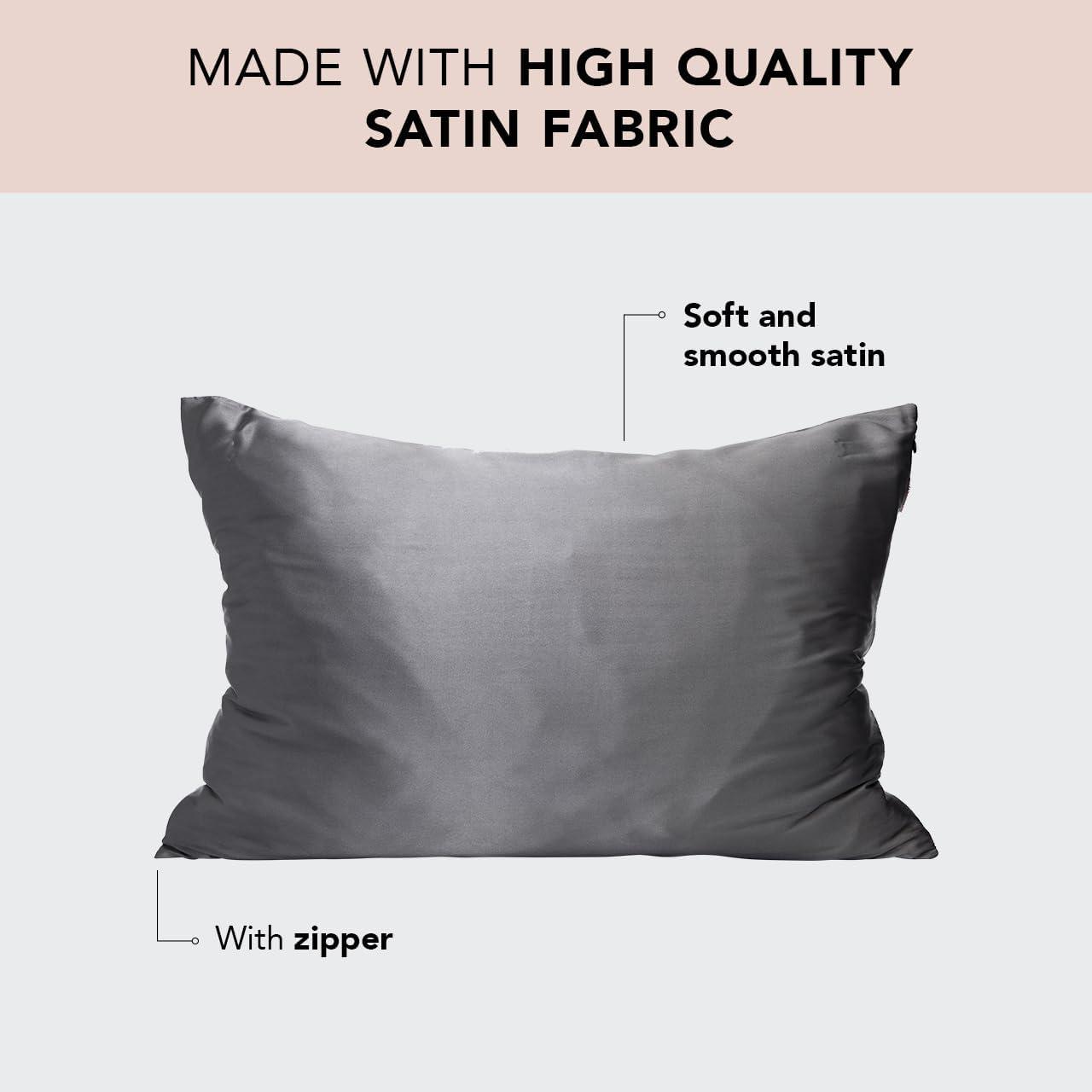 imageKitsch Satin Pillowcase with Zipper for Hair ampamp Skin Softer Than Silk Pillow Cases Queen WrinkleFree Smooth and Cooling Satin Pillow Covers Standard Size 19quotx26quot CharcoalCharcoal
