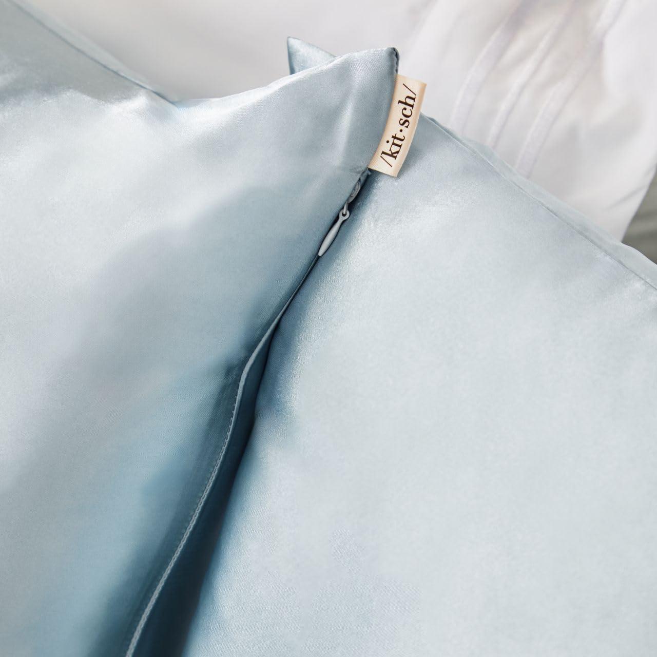 imageKitsch Satin Pillowcase with Zipper for Hair ampamp Skin Softer Than Silk Pillow Cases Queen WrinkleFree Smooth and Cooling Satin Pillow Covers Standard Size 19quotx26quot CharcoalHaze Blue
