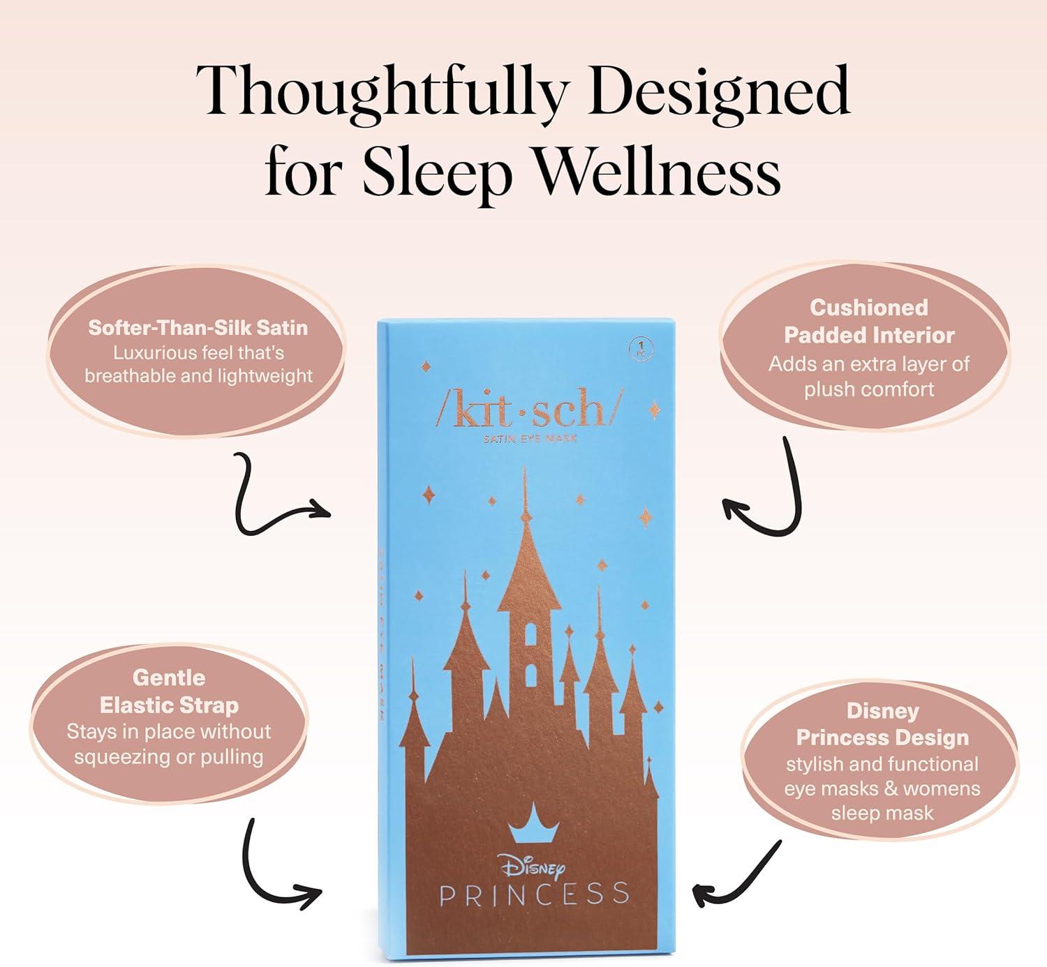 imageKitsch Satin Sleep Mask Eye Mask for Sleep Softer Than Silk Satin Sleeping Mask Blindfold and Sleep Masks for Women and Men Eye Care Travel Essentials Charcoal BlackDisney Princess