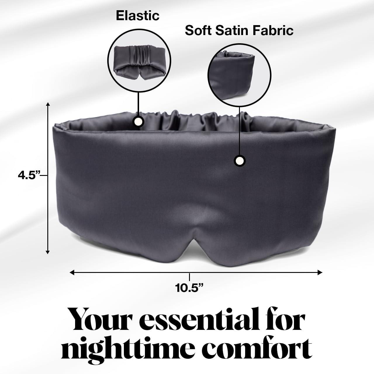 imageKitsch Satin Sleep Mask Eye Mask for Sleep Softer Than Silk Satin Sleeping Mask Blindfold and Sleep Masks for Women and Men Eye Care Travel Essentials Charcoal BlackCharcoal
