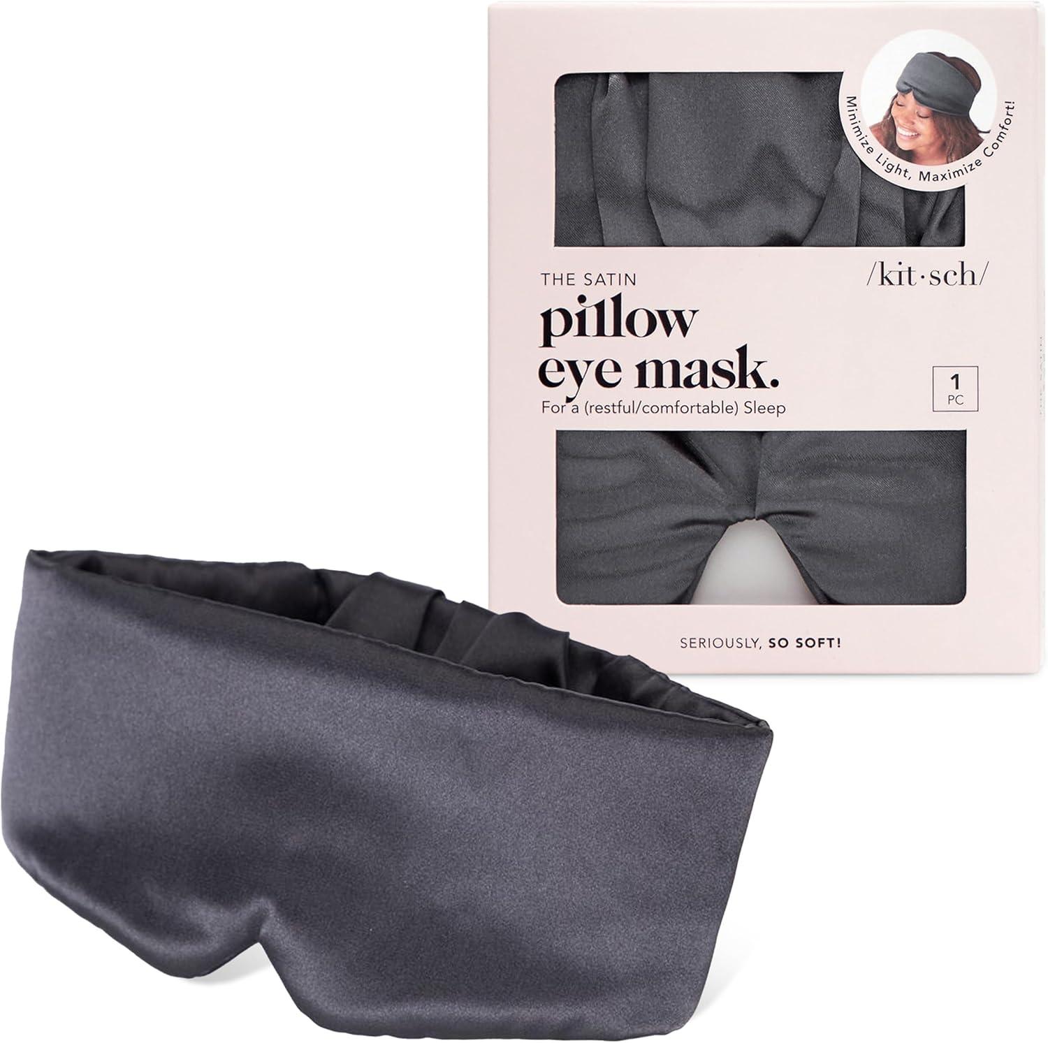 imageKitsch Satin Sleep Mask Eye Mask for Sleep Softer Than Silk Satin Sleeping Mask Blindfold and Sleep Masks for Women and Men Eye Care Travel Essentials Charcoal BlackCharcoal