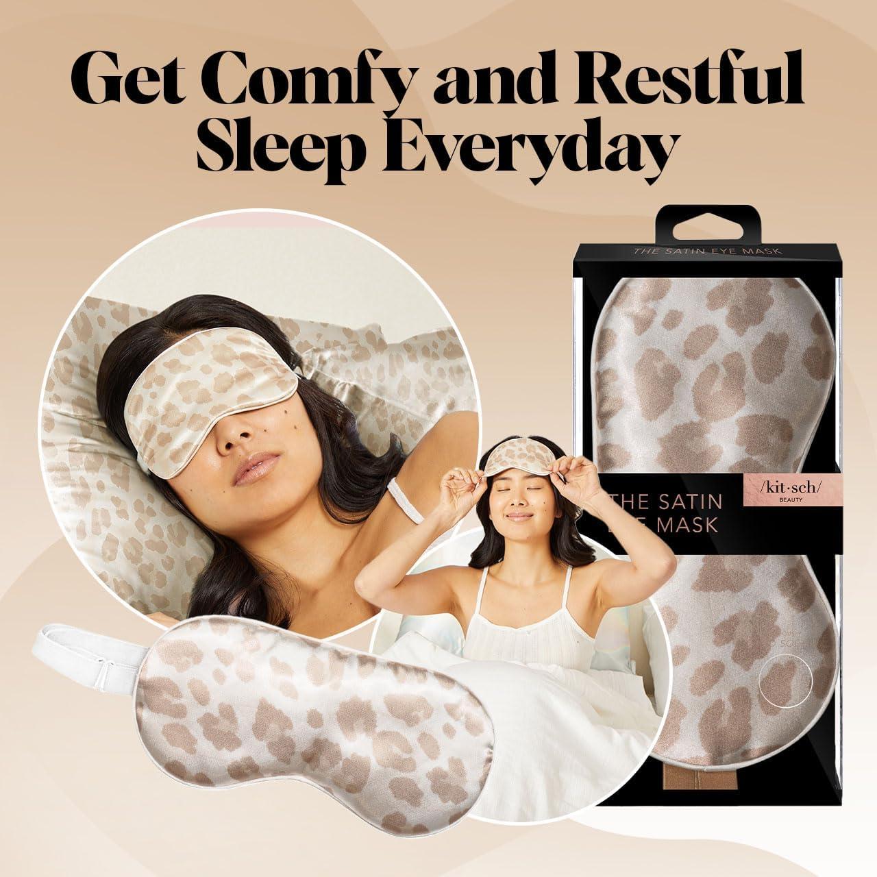 imageKitsch Satin Sleep Mask Eye Mask for Sleep Softer Than Silk Satin Sleeping Mask Blindfold and Sleep Masks for Women and Men Eye Care Travel Essentials Charcoal BlackSatin Leopard