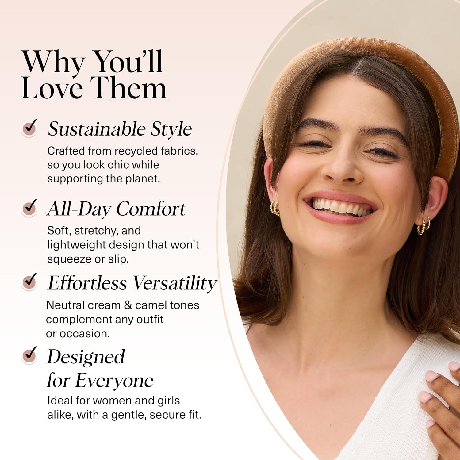 imageKitsch Velvet ampamp Satin Headbands for Women Non Slip Soft and Lightweight Stylish Headbands for Girls with Chic Neutral Shades Ideal Gifts for Women Black ampamp Chocolate 2pc SetCream Camel