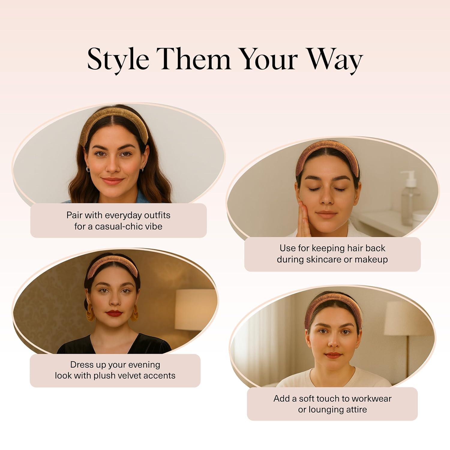 imageKitsch Velvet ampamp Satin Headbands for Women Non Slip Soft and Lightweight Stylish Headbands for Girls with Chic Neutral Shades Ideal Gifts for Women Black ampamp Chocolate 2pc SetCream Camel