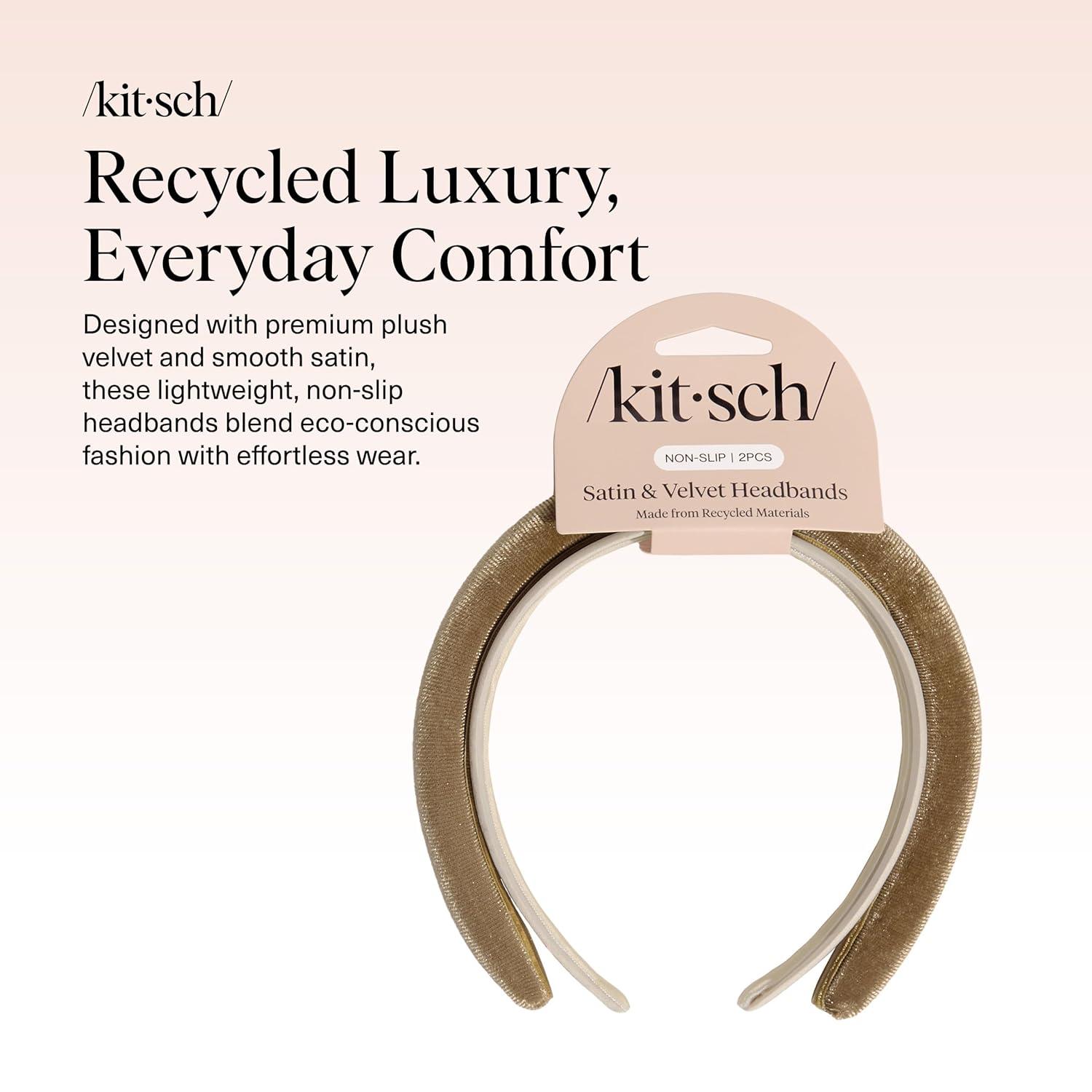 imageKitsch Velvet ampamp Satin Headbands for Women Non Slip Soft and Lightweight Stylish Headbands for Girls with Chic Neutral Shades Ideal Gifts for Women Black ampamp Chocolate 2pc SetCream Camel