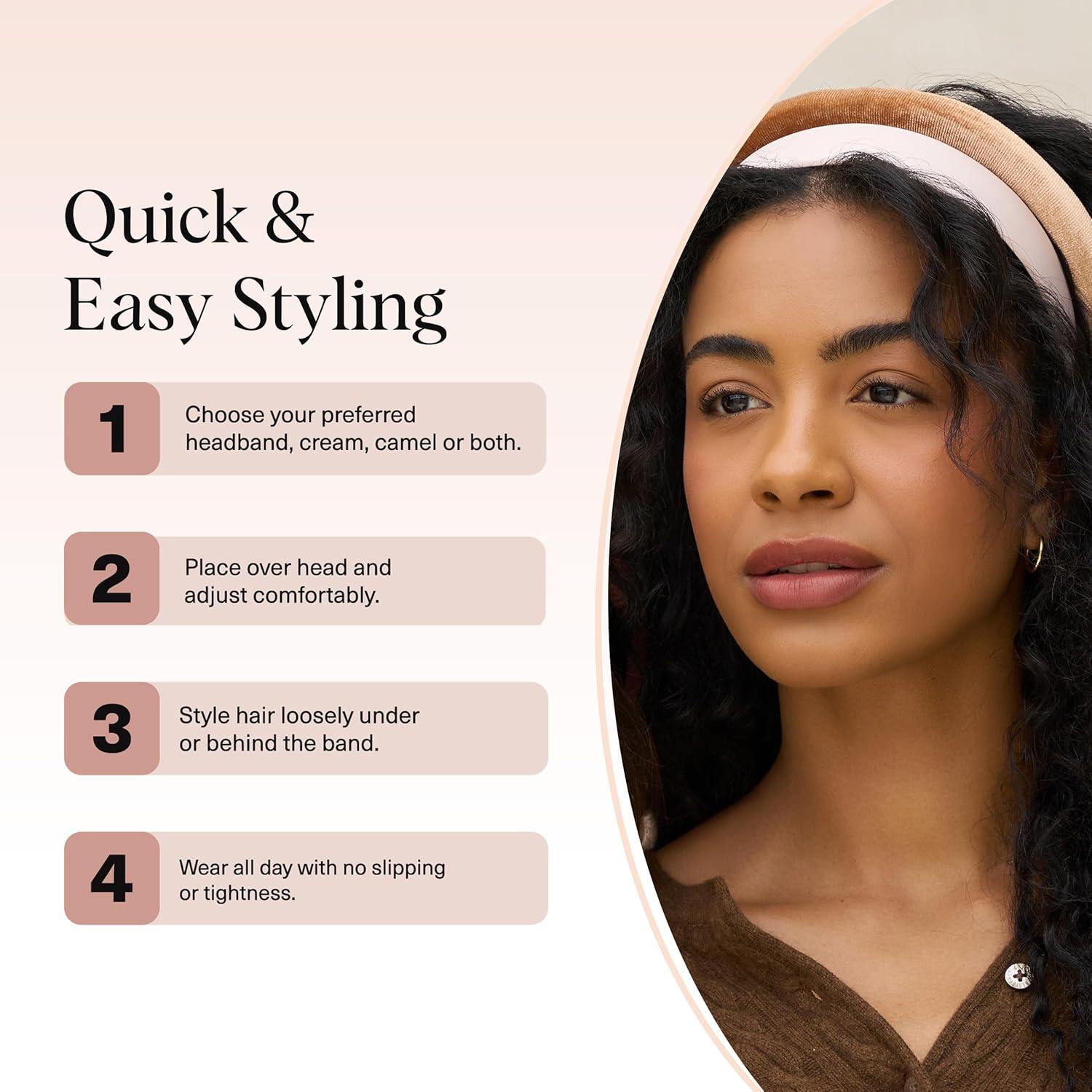 imageKitsch Velvet ampamp Satin Headbands for Women Non Slip Soft and Lightweight Stylish Headbands for Girls with Chic Neutral Shades Ideal Gifts for Women Black ampamp Chocolate 2pc SetCream Camel