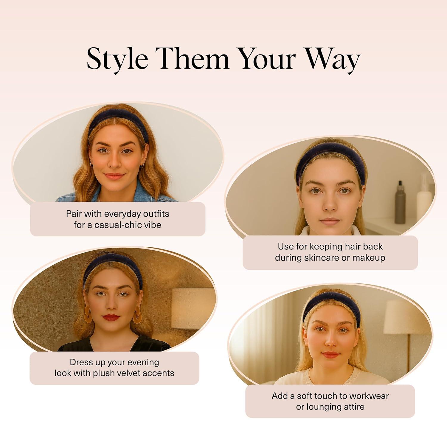 imageKitsch Velvet ampamp Satin Headbands for Women Non Slip Soft and Lightweight Stylish Headbands for Girls with Chic Neutral Shades Ideal Gifts for Women Black ampamp Chocolate 2pc SetBlack Chocolate