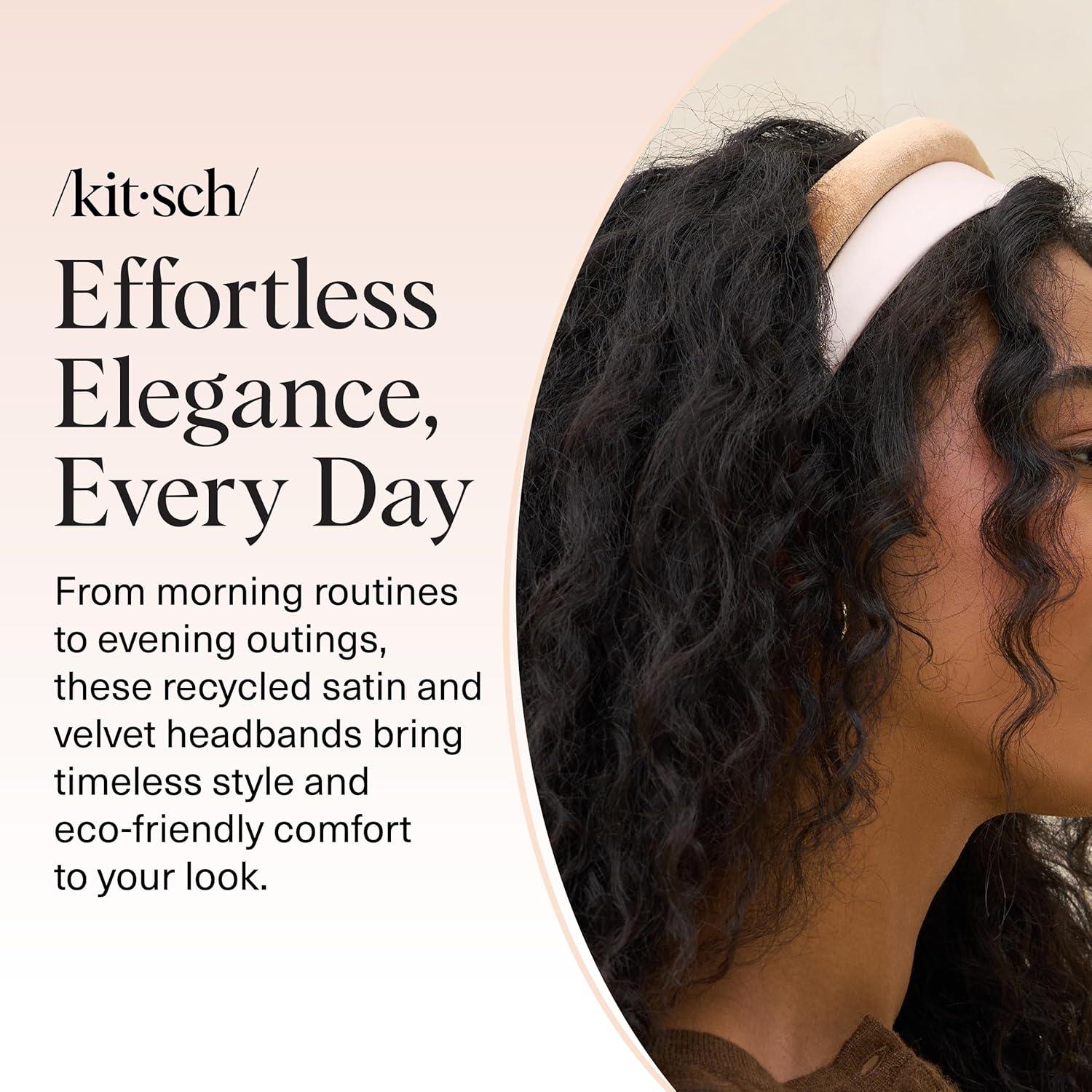 imageKitsch Velvet ampamp Satin Headbands for Women Non Slip Soft and Lightweight Stylish Headbands for Girls with Chic Neutral Shades Ideal Gifts for Women Black ampamp Chocolate 2pc SetCream Camel