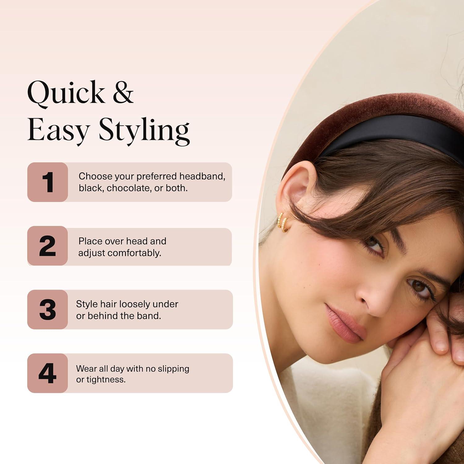 imageKitsch Velvet ampamp Satin Headbands for Women Non Slip Soft and Lightweight Stylish Headbands for Girls with Chic Neutral Shades Ideal Gifts for Women Black ampamp Chocolate 2pc SetBlack Chocolate