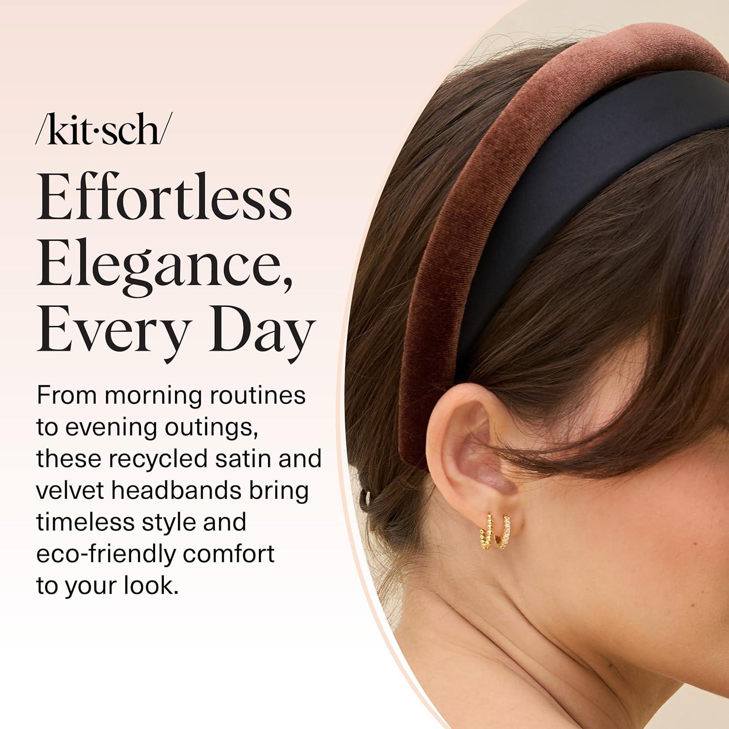 imageKitsch Velvet ampamp Satin Headbands for Women Non Slip Soft and Lightweight Stylish Headbands for Girls with Chic Neutral Shades Ideal Gifts for Women Black ampamp Chocolate 2pc SetBlack Chocolate