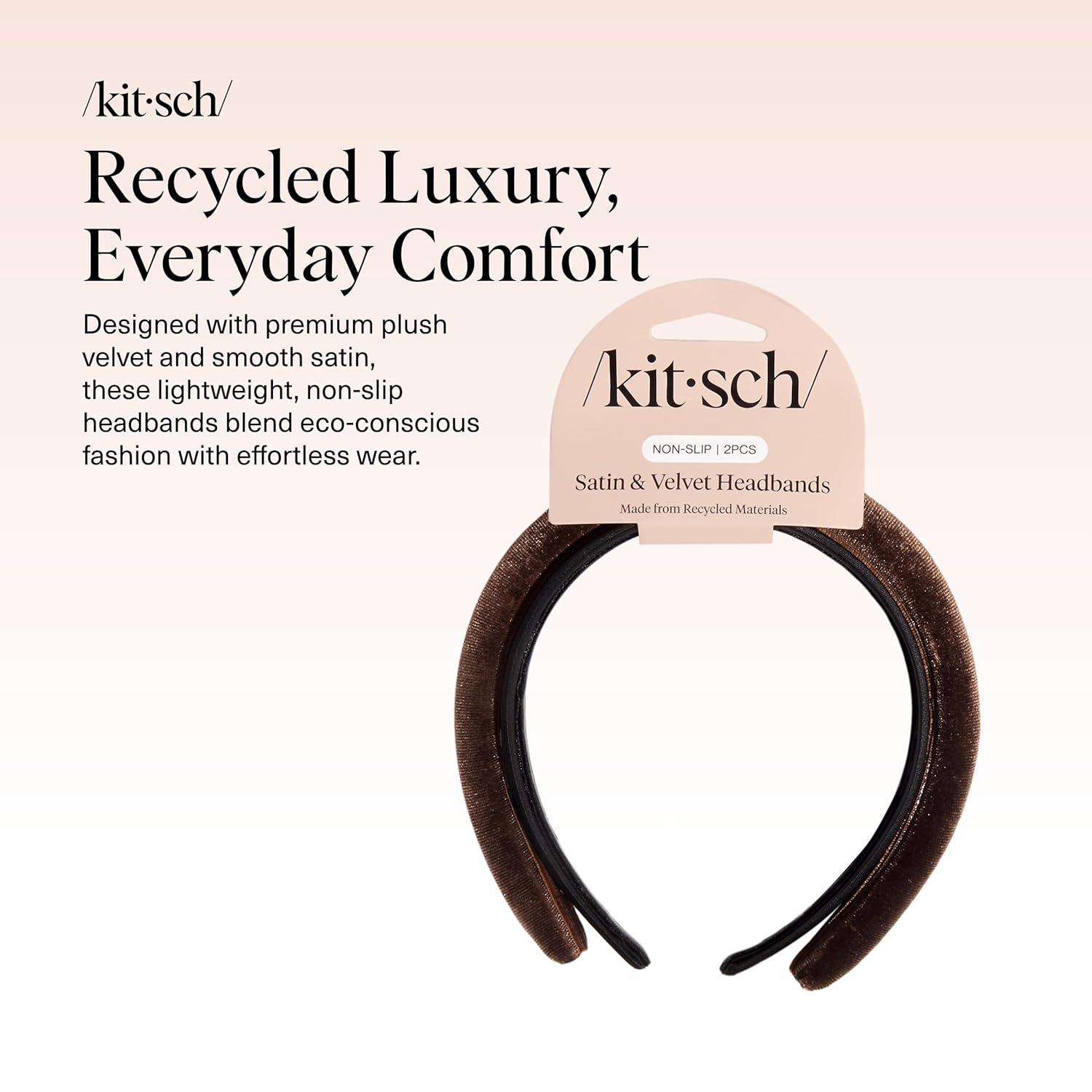 imageKitsch Velvet ampamp Satin Headbands for Women Non Slip Soft and Lightweight Stylish Headbands for Girls with Chic Neutral Shades Ideal Gifts for Women Black ampamp Chocolate 2pc SetBlack Chocolate