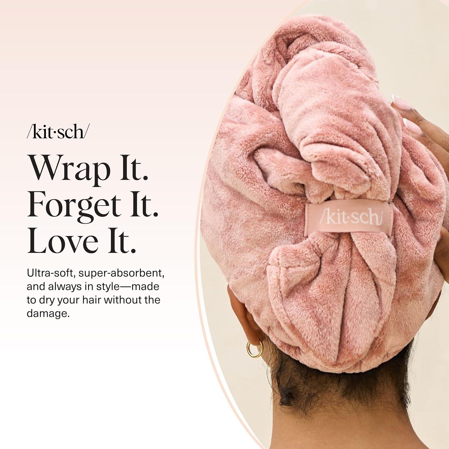 imageKitsch XL Microfiber Hair Towel Wrap for Women Ultra Absorbent Microfiber Towel for Wet Curly Long or Short Hair Quick Dry AntiFrizz Hair Wrap Cherry Print 40x24 inchesTerracotta