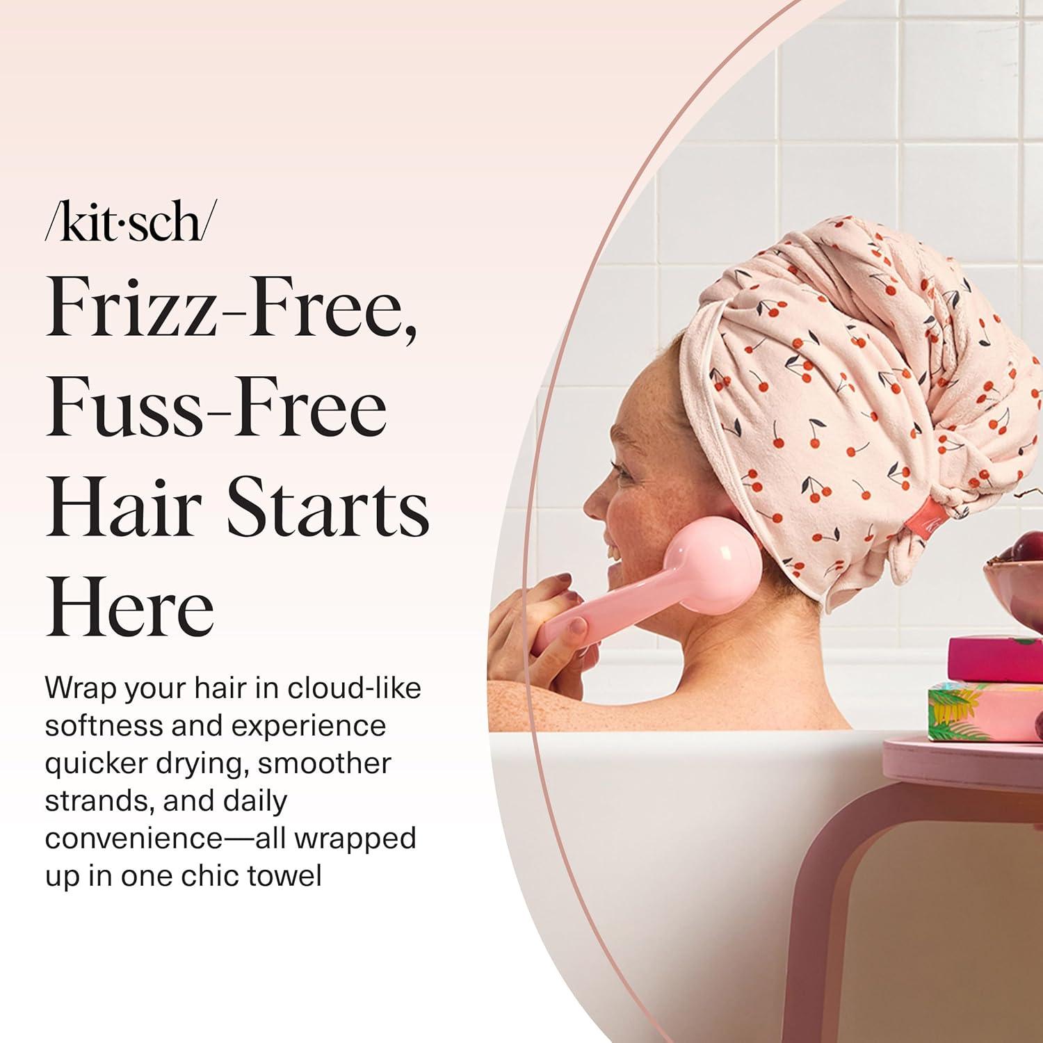 imageKitsch XL Microfiber Hair Towel Wrap for Women Ultra Absorbent Microfiber Towel for Wet Curly Long or Short Hair Quick Dry AntiFrizz Hair Wrap Cherry Print 40x24 inchesCherry Print