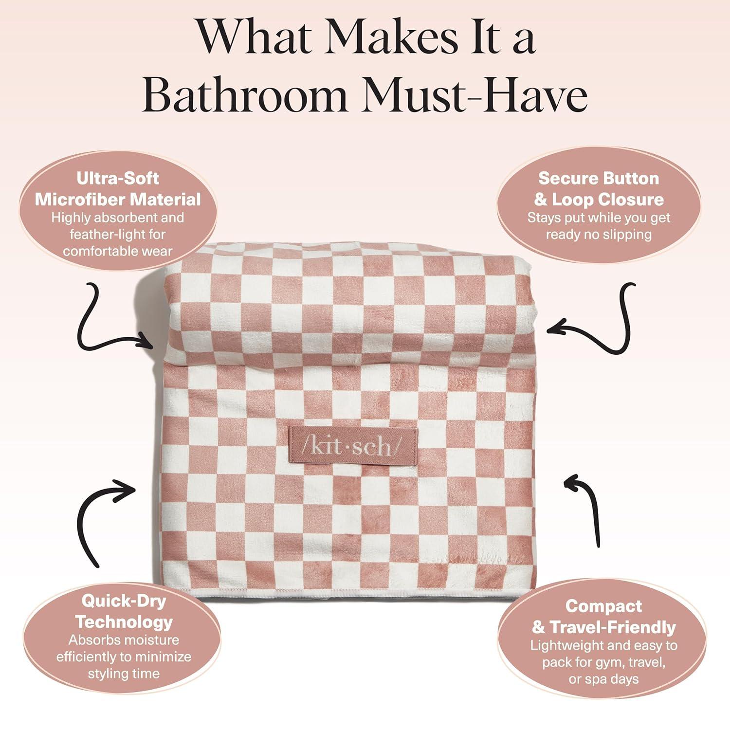 imageKitsch XL Microfiber Hair Towel Wrap for Women Ultra Absorbent Microfiber Towel for Wet Curly Long or Short Hair Quick Dry AntiFrizz Hair Wrap Cherry Print 40x24 inchesTerracotta Checkered