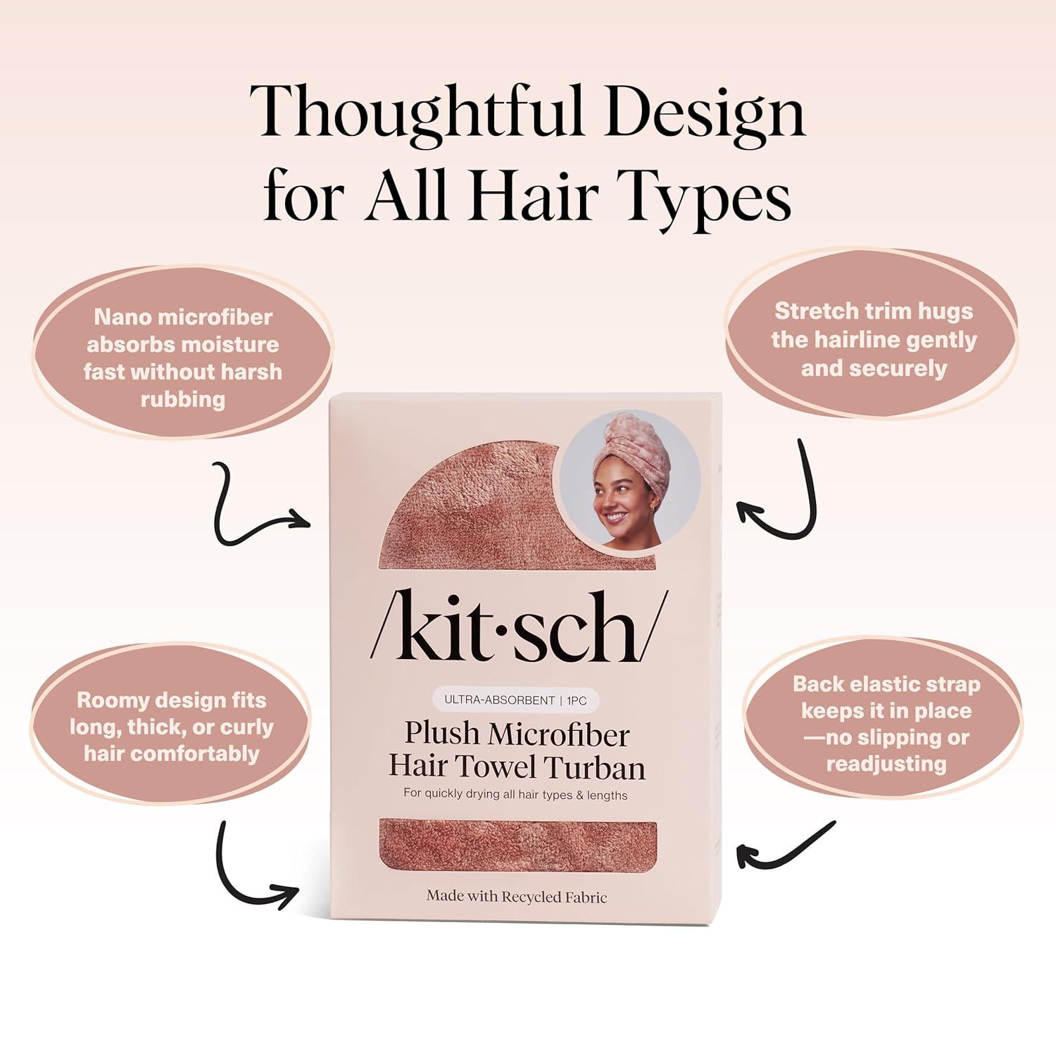 imageKitsch XL Microfiber Hair Towel Wrap for Women Ultra Absorbent Microfiber Towel for Wet Curly Long or Short Hair Quick Dry AntiFrizz Hair Wrap Cherry Print 40x24 inchesTerracotta