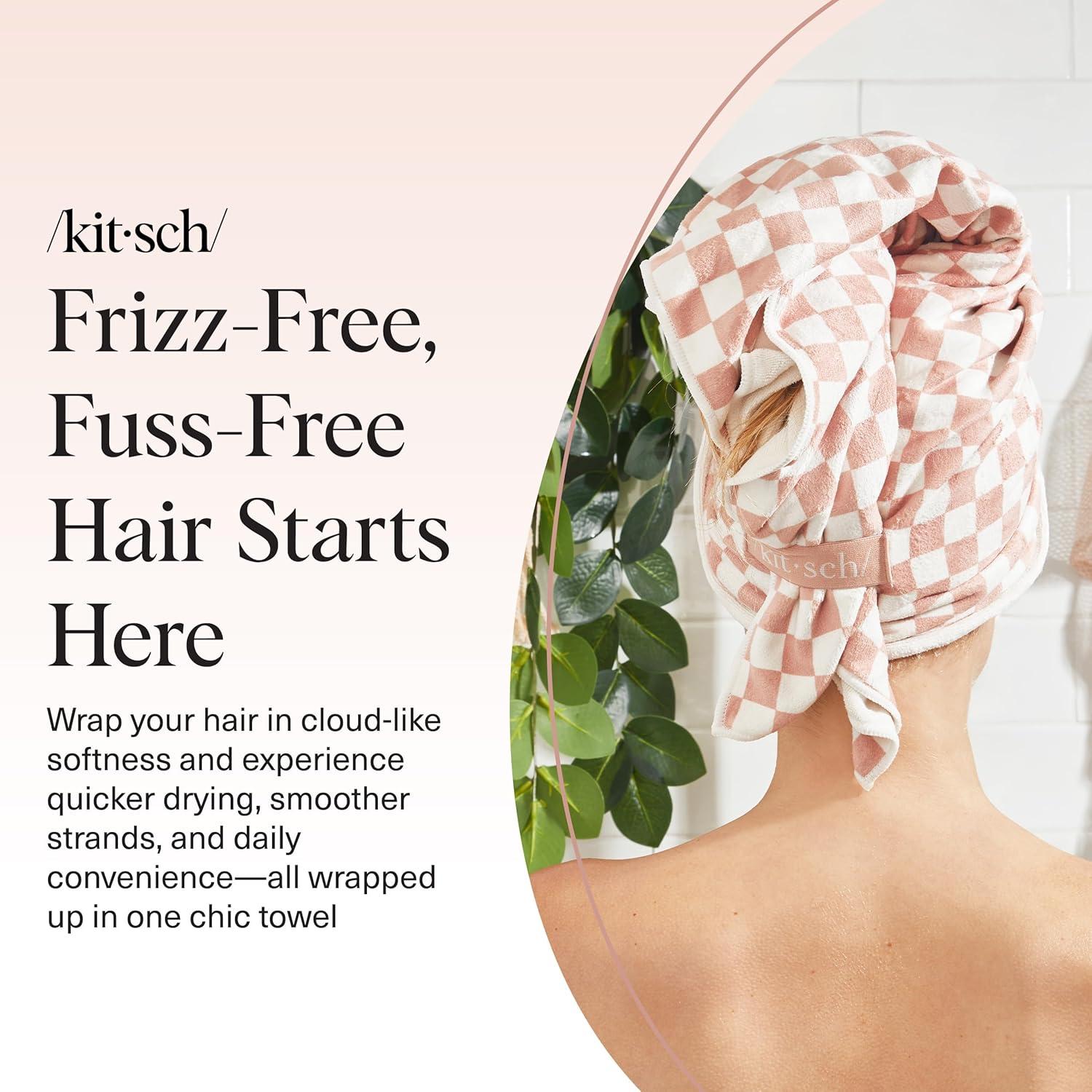 imageKitsch XL Microfiber Hair Towel Wrap for Women Ultra Absorbent Microfiber Towel for Wet Curly Long or Short Hair Quick Dry AntiFrizz Hair Wrap Cherry Print 40x24 inchesTerracotta Checkered