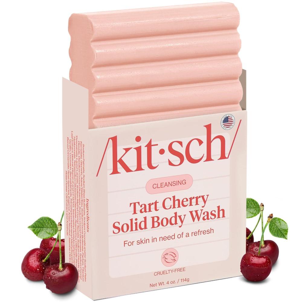 imageKitsch Cleansing Tart Cherry Soap Bar with Refreshing Scent EcoFriendly Body Wash Women Love Cherry Solid Bar Soap for Daily Use Silicone Sulfate and Paraben Free Made in USA 4oz