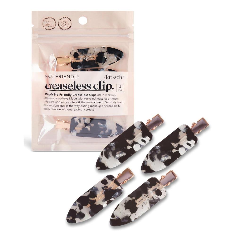 imageKitsch Creaseless Hair Clips for Women No Crease No Bend Hair Clips for Styling Bangs Makeup Application Face Wash Recycled Acrylic Cherry Print Ideal Gifts for Women 4pcsBlack Terrazzo