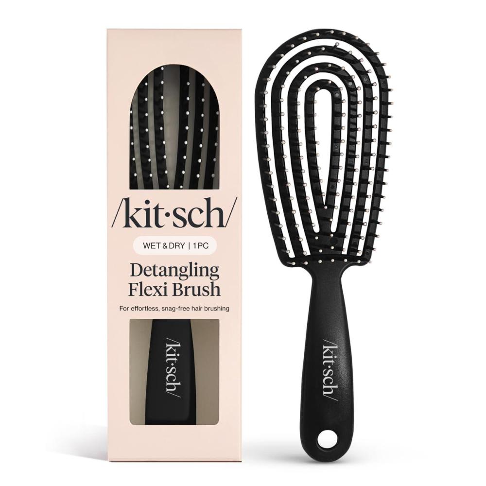 imageKitsch Detangler Brush Flexible Curly Hair Brush for Women Men ampamp Kids Detangling Hairbrush with Bendable Frame and UltraSmooth Bristles for Wet or Dry Strands Haze BlueBlack
