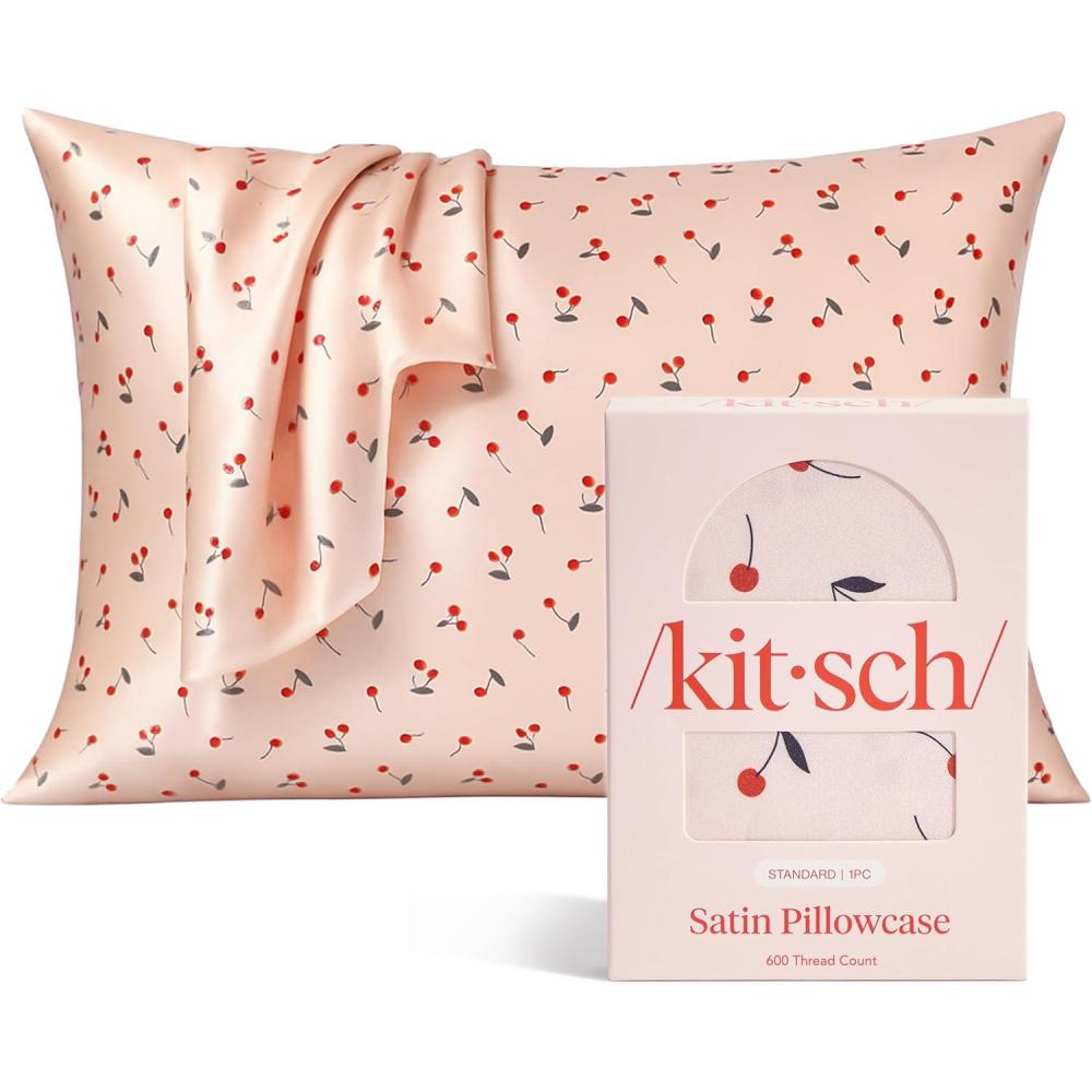 imageKitsch Satin Pillowcase with Zipper for Hair ampamp Skin Softer Than Silk Pillow Cases Queen WrinkleFree Smooth and Cooling Satin Pillow Covers Standard Size 19quotx26quot CharcoalCherry Print