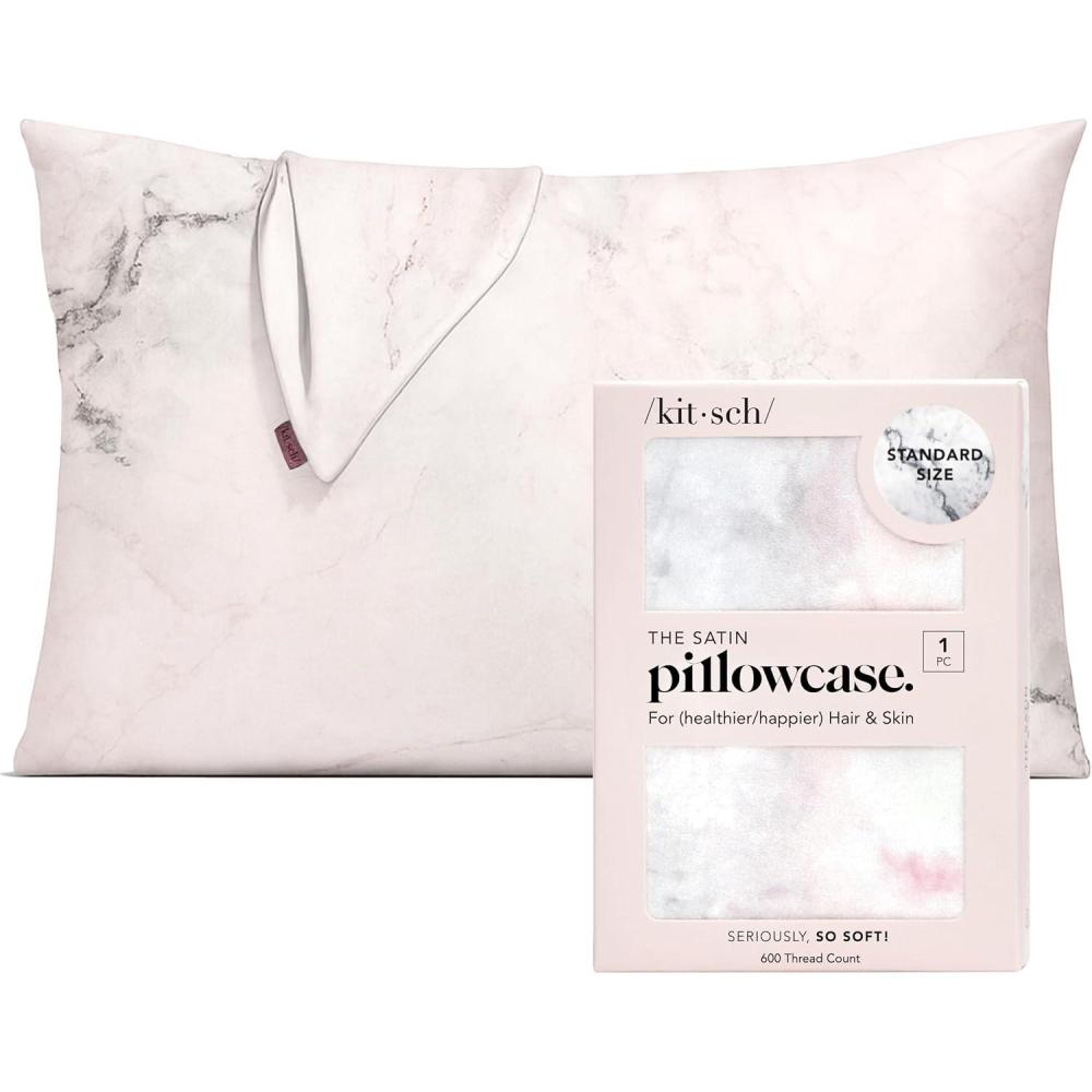 imageKitsch Satin Pillowcase with Zipper for Hair ampamp Skin Softer Than Silk Pillow Cases Queen WrinkleFree Smooth and Cooling Satin Pillow Covers Standard Size 19quotx26quot CharcoalMarble