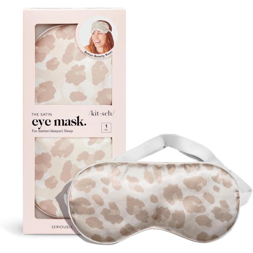 imageKitsch Satin Sleep Mask Eye Mask for Sleep Softer Than Silk Satin Sleeping Mask Blindfold and Sleep Masks for Women and Men Eye Care Travel Essentials Charcoal BlackSatin Leopard
