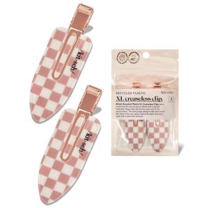 Kitsch Creaseless Hair Clips for Women – No Crease, No Bend Hair Clips for Styling, Bangs, Makeup Application, Face Wash – Recycled Acrylic – Cherry Print | Ideal Gifts for Women, 4pcs(Terracotta Checkered)