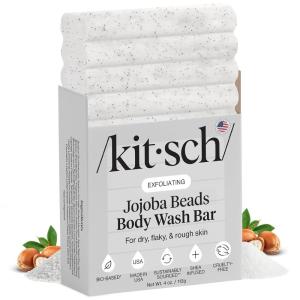 Kitsch Jojoba Beads Exfoliating Body Wash Bar – Nourishing Bar Soap with Shea Butter & Aloe for Dry, Flaky Skin – Soap bar & Body Scrub for Smooth, Refreshed Skin – Rosemary & Cedarwood Scent – 4 oz