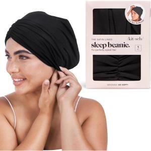 Kitsch Satin Lined Beanie – Softer than Silk Bonnet For Sleeping Women, Breathable Hair Cover for Sleeping, Slouchy Beanie, Bonnets for Women, Hair Wrap, Reduce Breakage for Freez-free Hairs – Black
