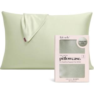 Kitsch Satin Pillowcase with Zipper for Hair & Skin, Softer Than Silk Pillow Cases Queen, Wrinkle-Free, Smooth and Cooling Satin Pillow Covers, Standard Size 19″x26″ – Aura(Sage)