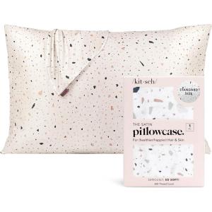 Kitsch Satin Pillowcase with Zipper for Hair & Skin, Softer Than Silk Pillow Cases Queen, Wrinkle-Free, Smooth and Cooling Satin Pillow Covers, Standard Size 19″x26″ – Aura(White Terrazzo)