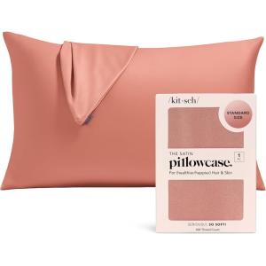 Kitsch Satin Pillowcase with Zipper for Hair & Skin, Softer Than Silk Pillow Cases Queen, Wrinkle-Free, Smooth and Cooling Satin Pillow Covers, Standard Size 19″x26″ – Charcoal(Terracotta)
