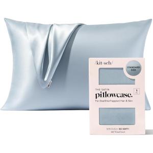 Kitsch Satin Pillowcase with Zipper for Hair & Skin, Softer Than Silk Pillow Cases Queen, Wrinkle-Free, Smooth and Cooling Satin Pillow Covers, Standard Size 19″x26″ – Charcoal(Haze Blue)