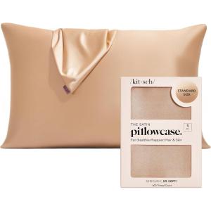 Kitsch Satin Pillowcase with Zipper for Hair & Skin, Softer Than Silk Pillow Cases Queen, Wrinkle-Free, Smooth and Cooling Satin Pillow Covers, Standard Size 19″x26″ – Charcoal(Champagne)