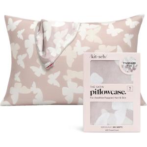 Kitsch Satin Pillowcase with Zipper for Hair & Skin, Softer Than Silk Pillow Cases Queen, Wrinkle-Free, Smooth and Cooling Satin Pillow Covers, Standard Size 19″x26″ – Aura(Champagne Butterfly)