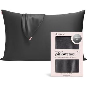Kitsch Satin Pillowcase with Zipper for Hair & Skin, Softer Than Silk Pillow Cases Queen, Wrinkle-Free, Smooth and Cooling Satin Pillow Covers, Standard Size 19″x26″ – Aura(Charcoal)
