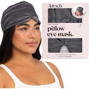 Kitsch Satin Sleep Mask – Eye Mask for Sleep, Softer Than Silk Satin Sleeping Mask Blindfold and Sleep Masks for Women and Men, Eye Care Travel Essentials – Charcoal Black(Charcoal)