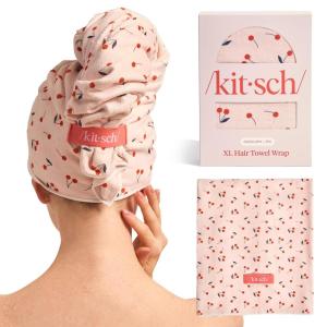 Kitsch XL Microfiber Hair Towel Wrap for Women – Ultra Absorbent Microfiber Towel for Wet, Curly, Long or Short Hair – Quick Dry, Anti-Frizz Hair Wrap – Cherry Print, 40×24 inches(Cherry Print)