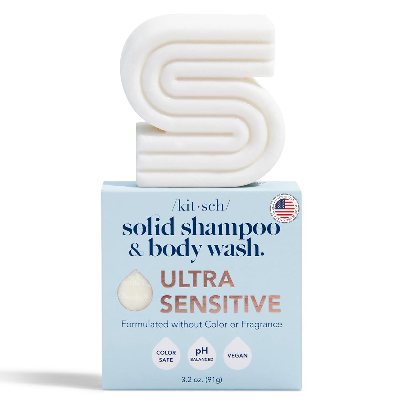 imageKitsch 2in1 Shampoo Bar and Body Wash Ultra Sensitive Vegan ampamp Natural 5Ingredient Formula Bar Soap for Hair ampamp Body ScentFree ParabenFree For Sensitive Scalp ampamp Skin 32 oz