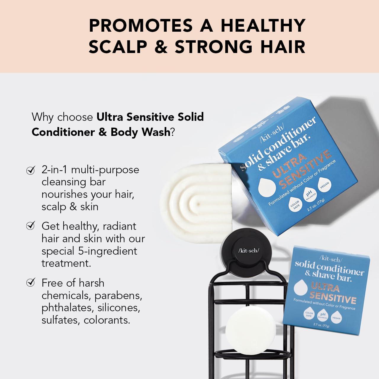 imageKitsch 2in1 Ultra Sensitive Conditioner Bar ampamp Shaving Soap for Sensitive Scalp ampamp Skin Moisturizing ampamp AntiIrritation Bar Soap Scent Free 5 Ingredients Only Made in USA 27oz