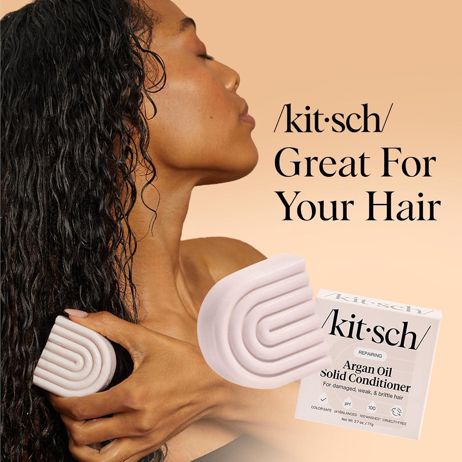 imageKitsch Argan Oil Conditioner Bar Repairing Hair Conditioner for Damaged Hair AntiFrizz Strengthening Moisturizing Hair Care Paraben Silicone ampamp SulfateFree Made in USA 27 oz